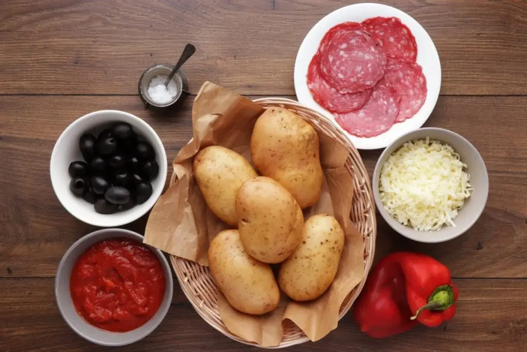 Ingredients for Halloween Baked Potato Skin Pizzas
