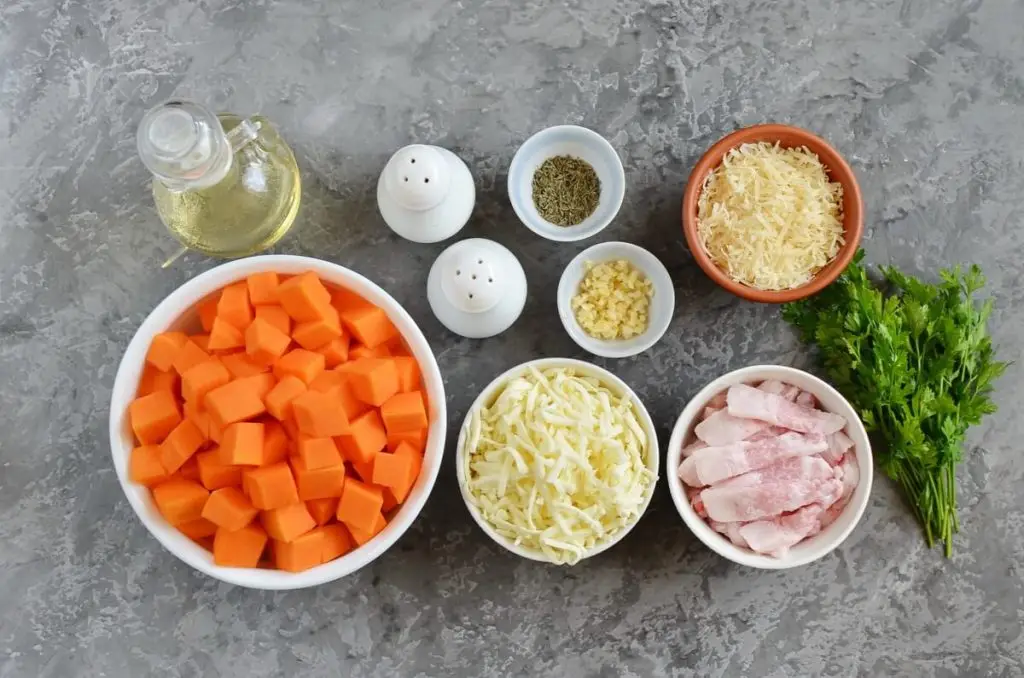 Ingredients for Keto Cheesy Bacon Butternut Squash Dressing