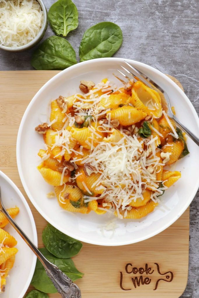 Pumpkin Pasta with Toasted Walnuts & Spinach