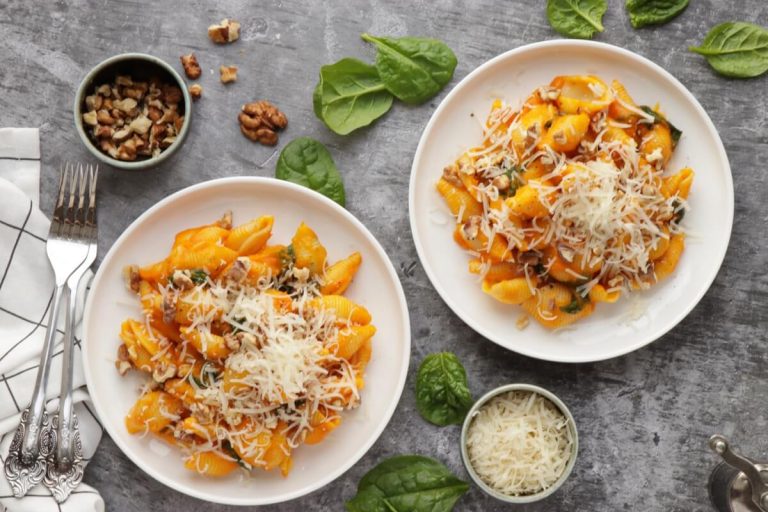 Step 6 - Pumpkin Pasta with Toasted Walnuts & Spinach