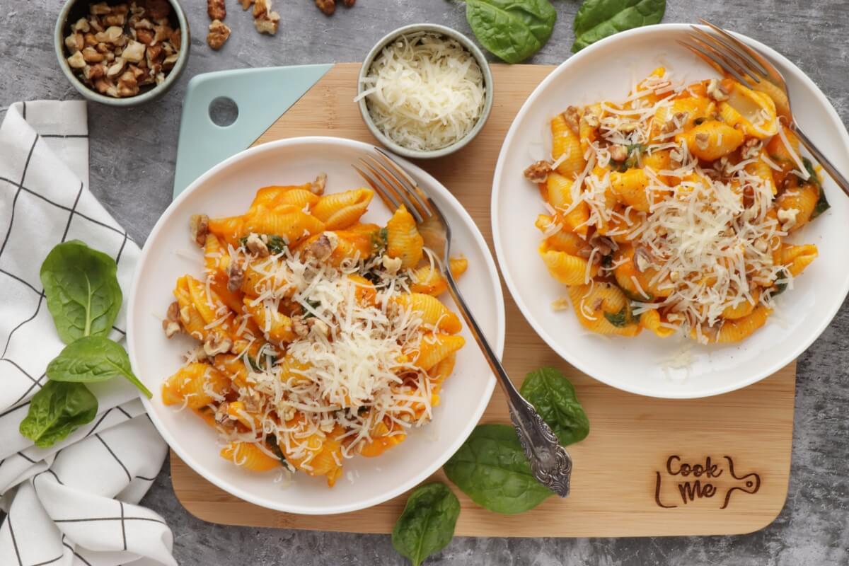 Pumpkin Pasta with Toasted Walnuts & Spinach