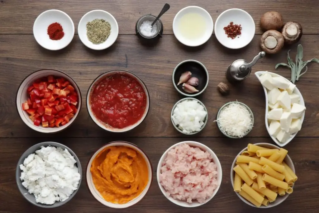 Ingredients for Saucy Baked Pumpkin Pasta