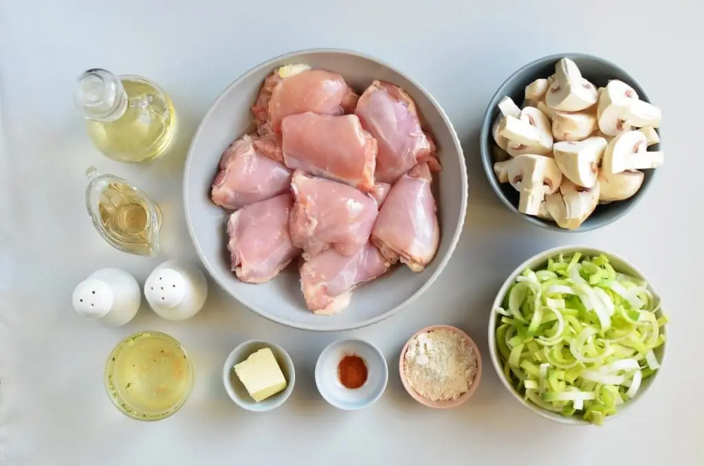 Ingredients for Braised Chicken Thighs with Mushrooms and Leeks