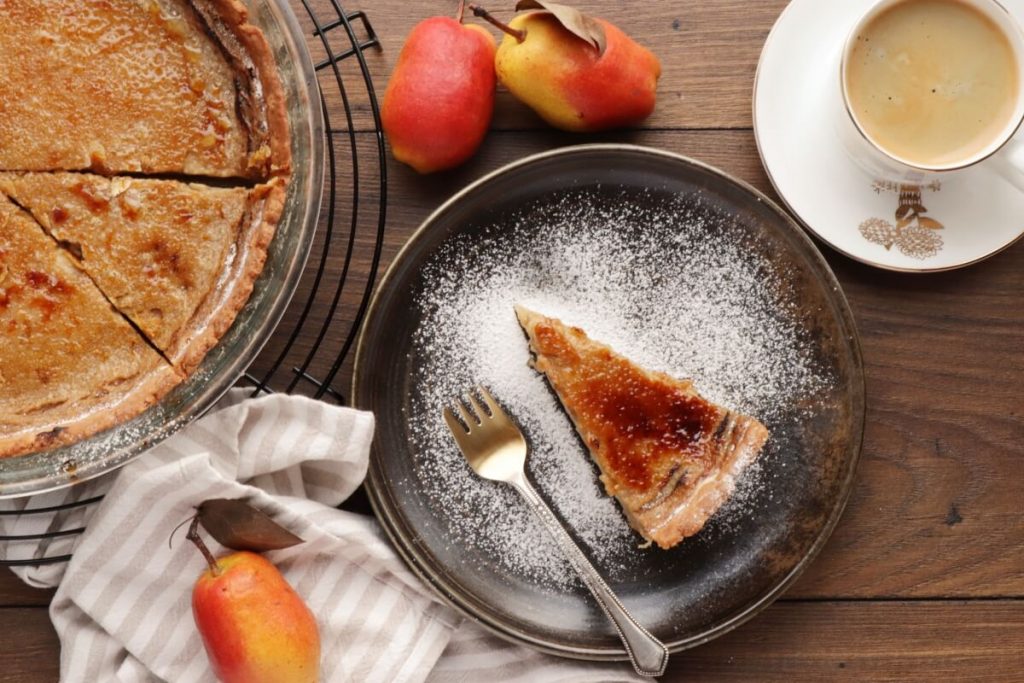 How to serve Bruleed Coffee and Pear Tart