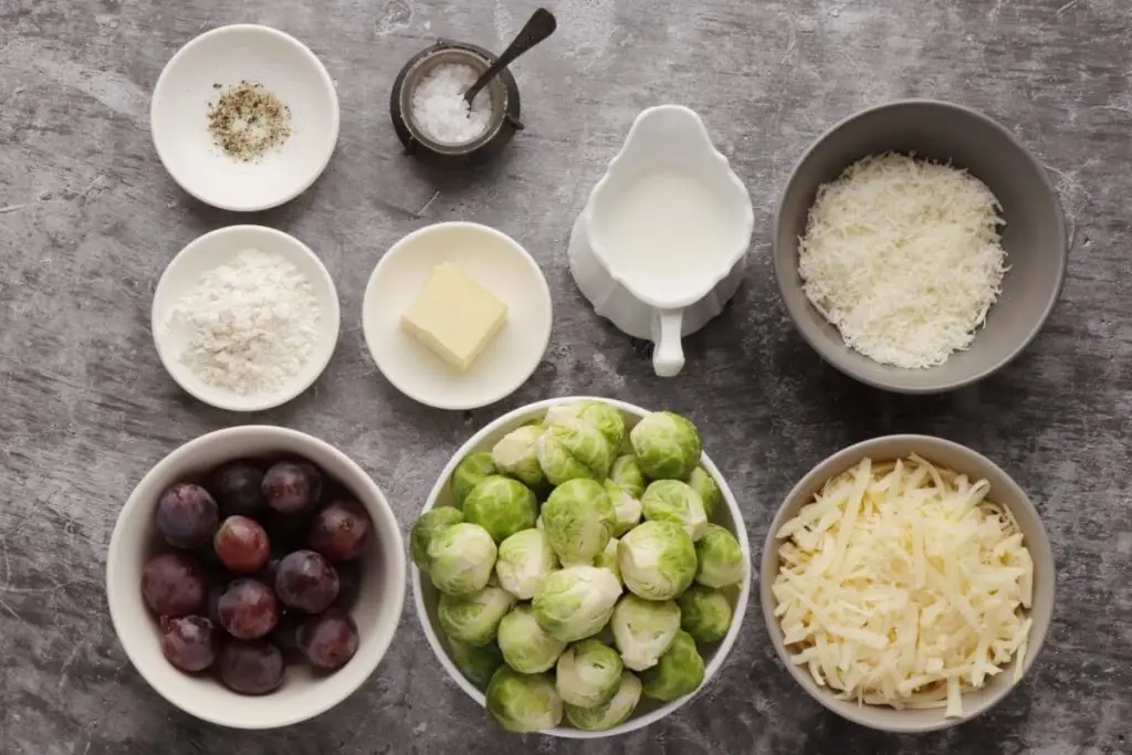 Ingredients for Brussels Sprouts and Grapes au Gratin
