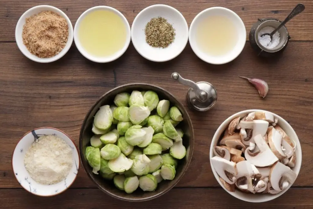 Ingredients for Cheesy Brussels Sprouts and Mushrooms