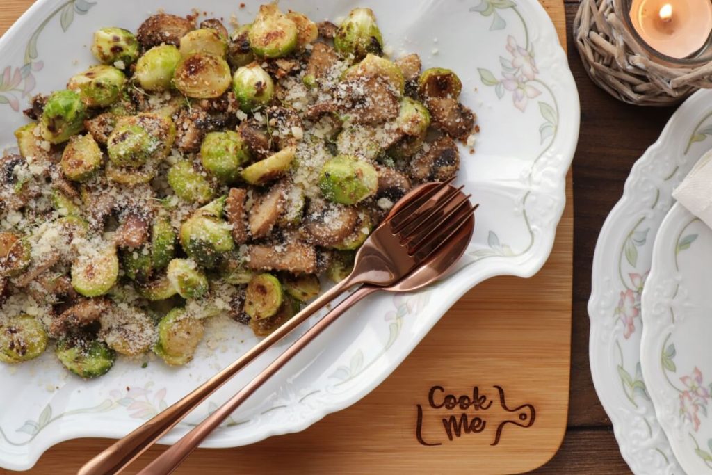 Cheesy Brussels Sprouts and Mushrooms Recipe-Brussels Sprouts and Mushrooms-Easy Brussels Sprouts and Mushrooms