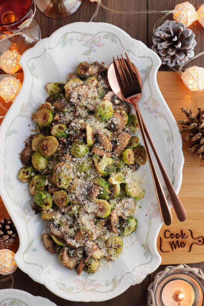 Cheesy Brussels Sprouts and Mushrooms