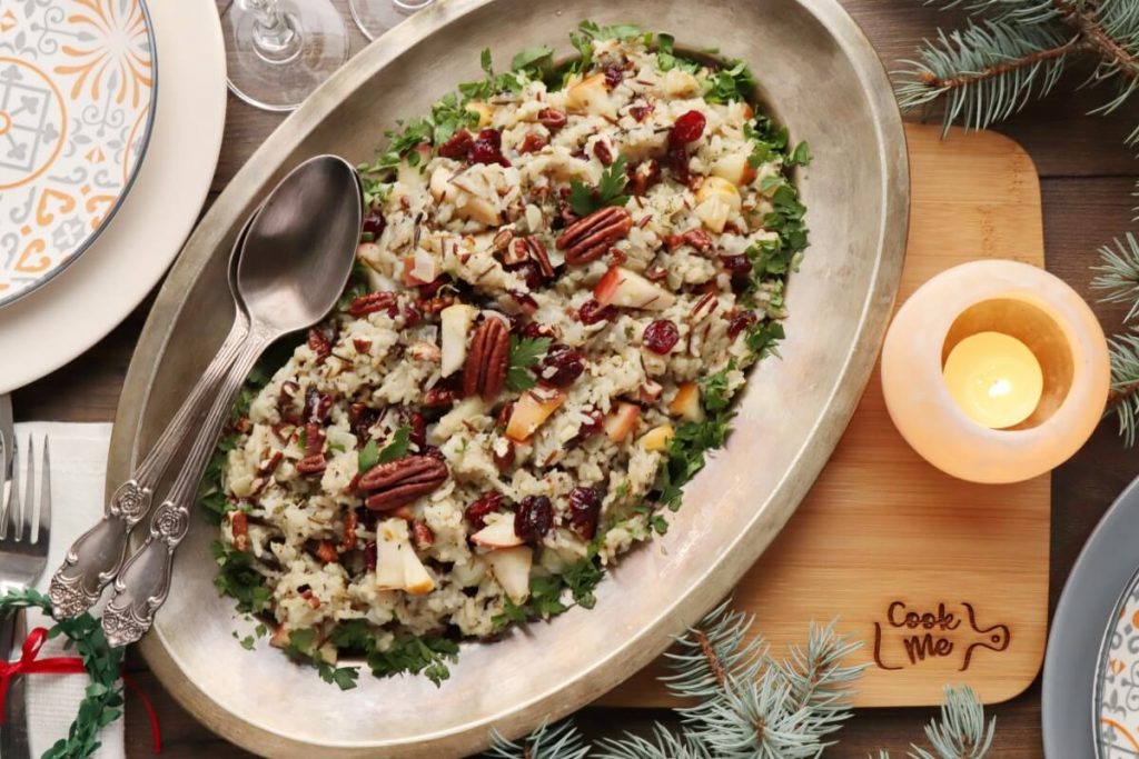 Cranberry Apple Pecan Wild Rice Pilaf Recipe-Christmas Pilaf-One Pot Christmas Side Dish