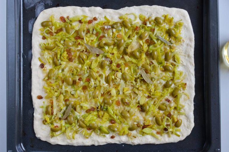 Step 6 - Leek, Green Olive and Sultana Pissaladière
