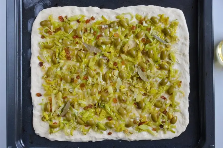 Step 6 - Leek, Green Olive and Sultana Pissaladière