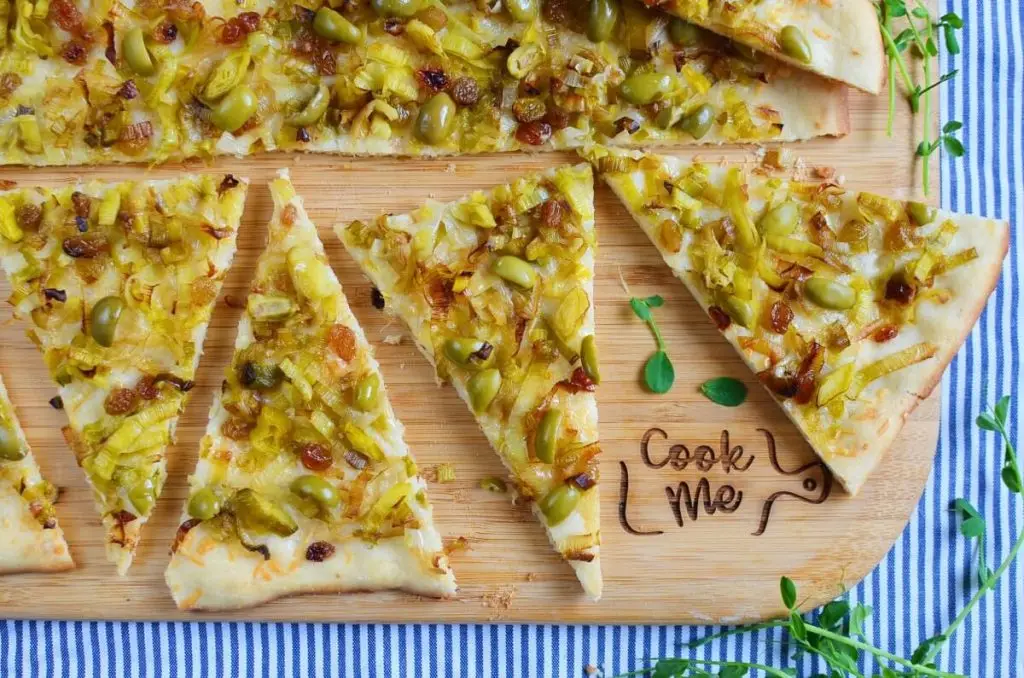 Leek, Green Olive and Sultana Pissaladière