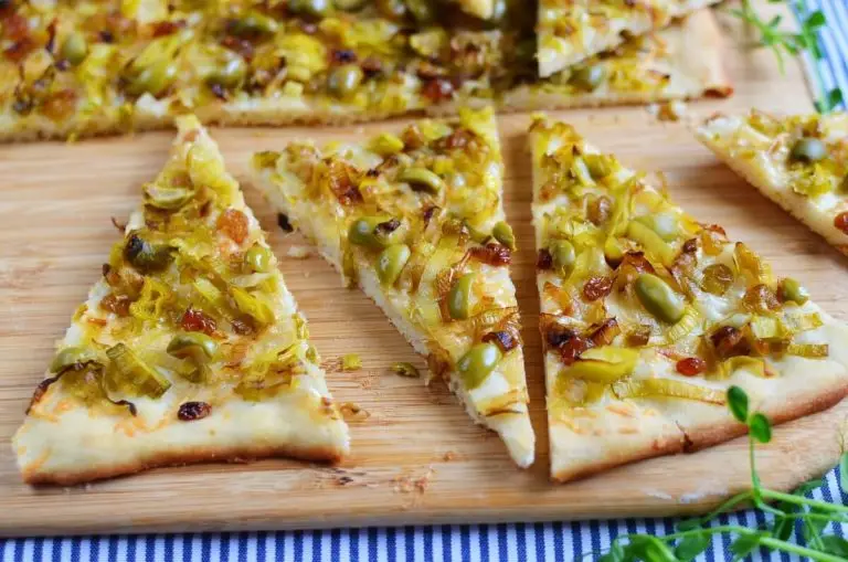 Step 8 - Leek, Green Olive and Sultana Pissaladière