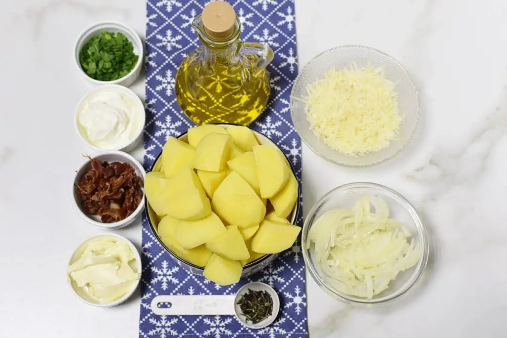 Ingredients for Loaded Mashed Potato Casserole with Bacon