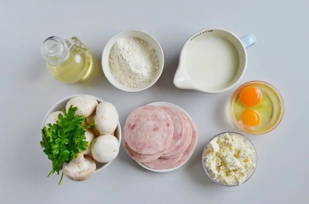 Ingredients for Mushroom Ham and Goat’s Cheese Pancakes