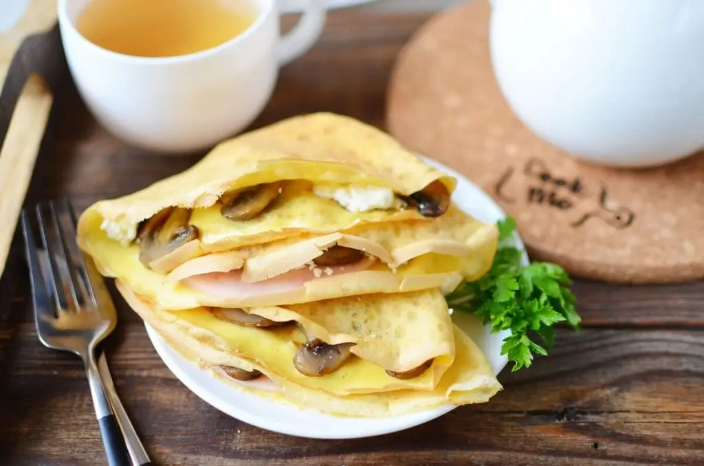 Mushroom Ham and Goat’s Cheese Pancakes