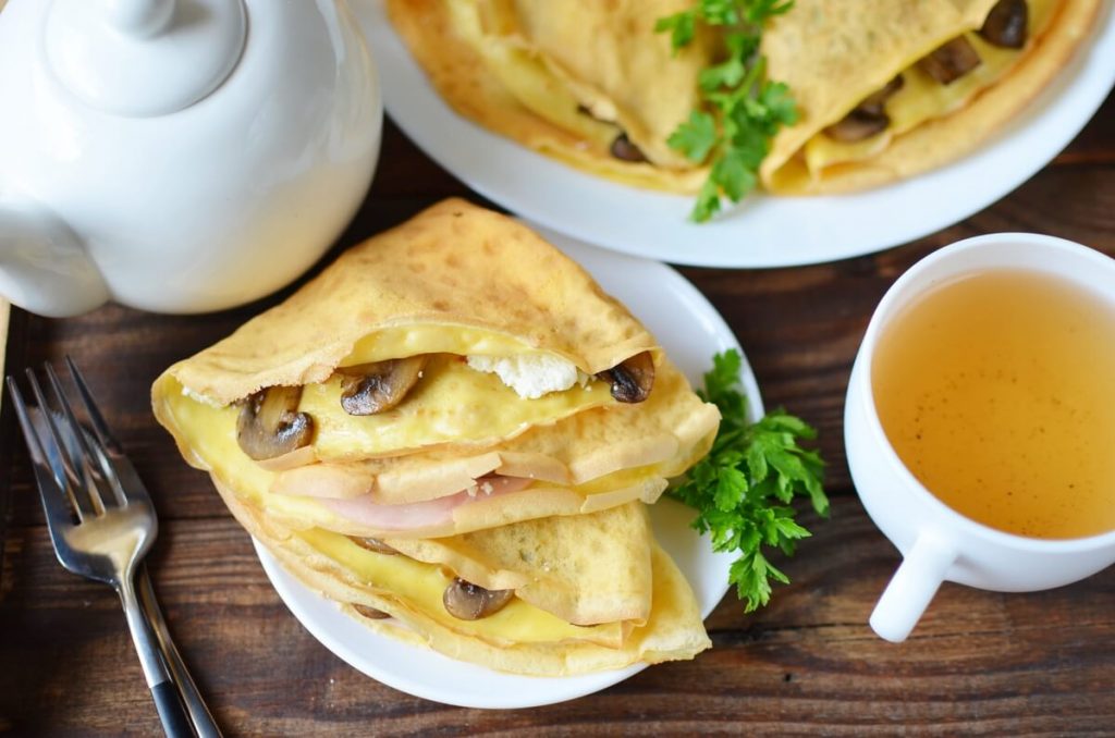 How to serve Mushroom Ham and Goat’s Cheese Pancakes