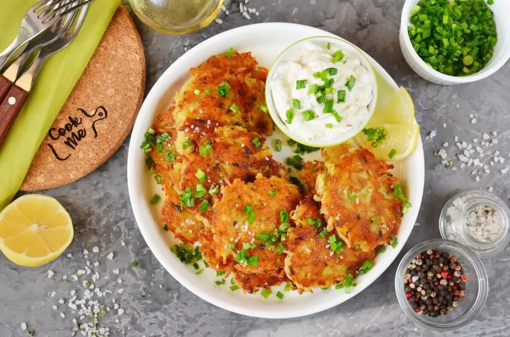 Potato Latkes with Caramelized Onion Sour Cream