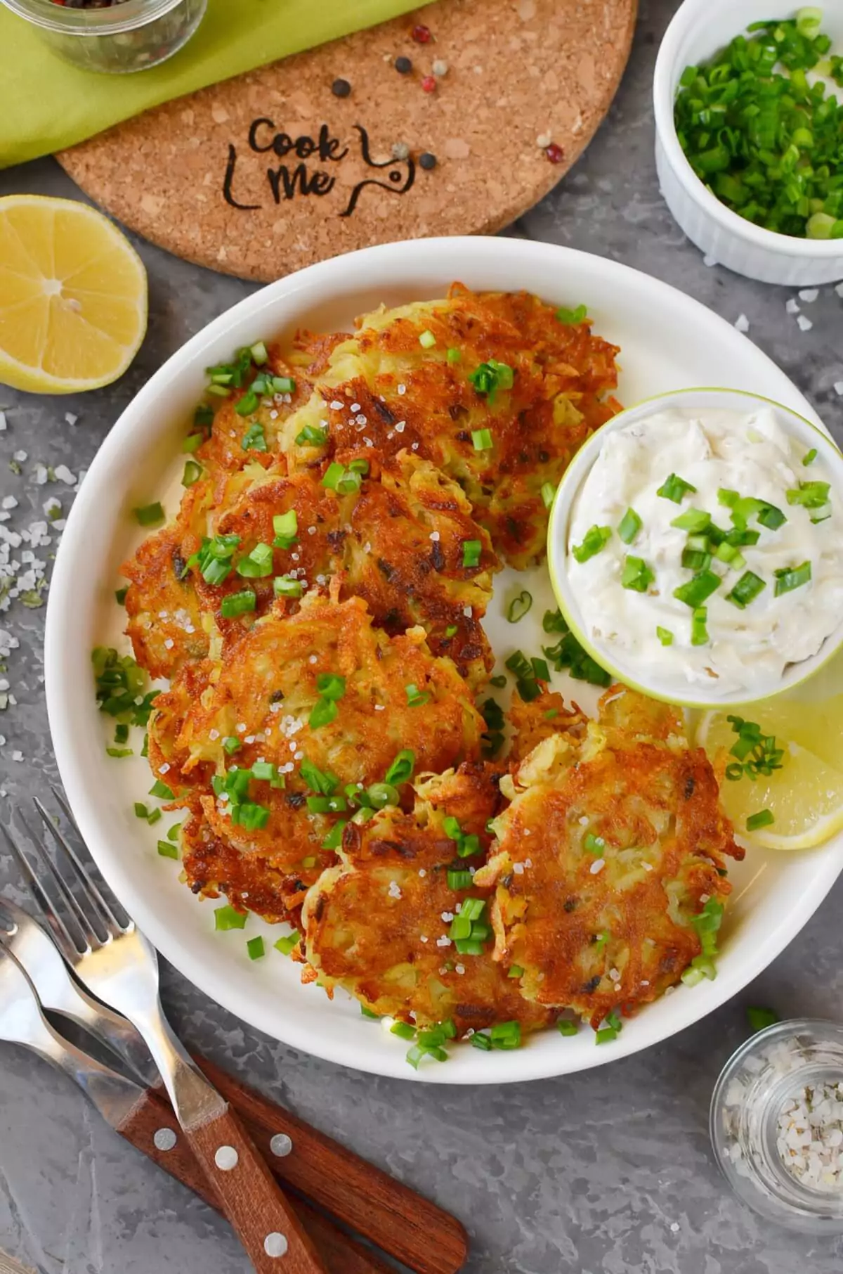 Potato Latkes with Caramelized Onion Sour Cream