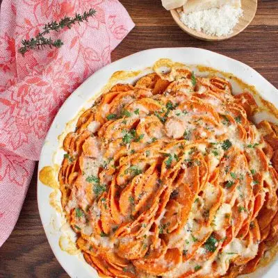 Sweet Potato Gratin recipe-Sweet Potatoes au Gratin Recipe-Sweet Potato Parmesan Gratin