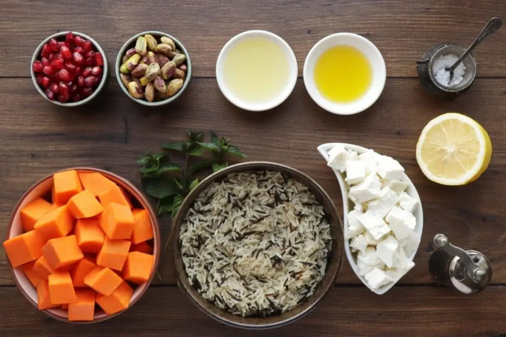 Ingredients for Warm Christmas Rice Salad