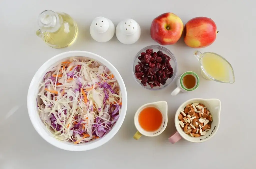 Ingredients for Apple Cranberry Almond Coleslaw Salad
