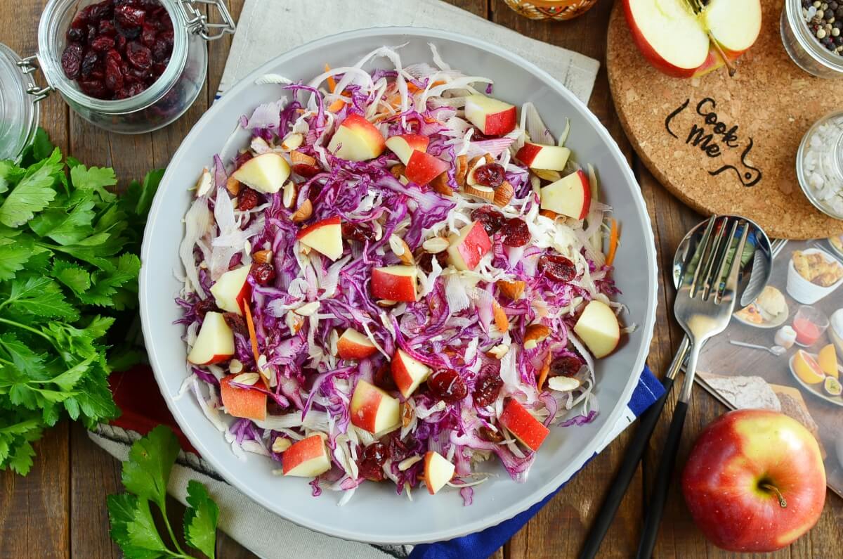 Apple Cranberry Almond Coleslaw Salad Recipe Cook Me Recipes