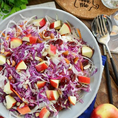 Apple Cranberry Almond Coleslaw Salad Recipe-How To Make Apple Cranberry Almond Coleslaw Salad-Easy Apple Cranberry Almond Coleslaw Salad