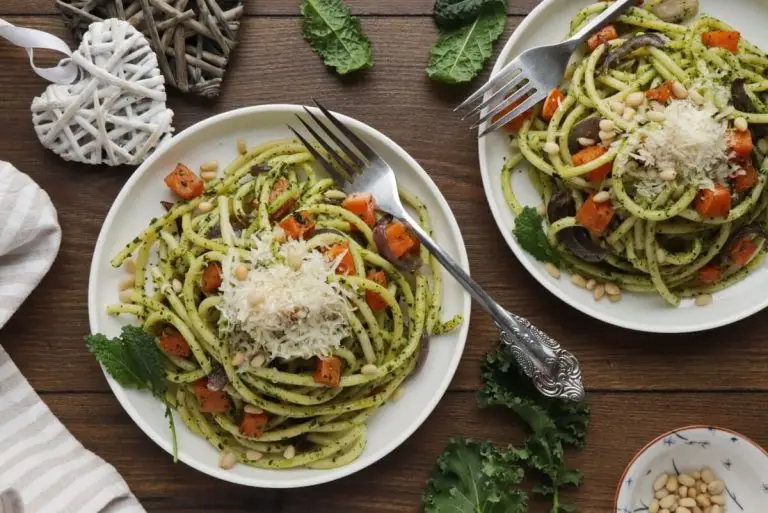 How to serve Bucatini with Winter Pesto and Sweet Potatoes