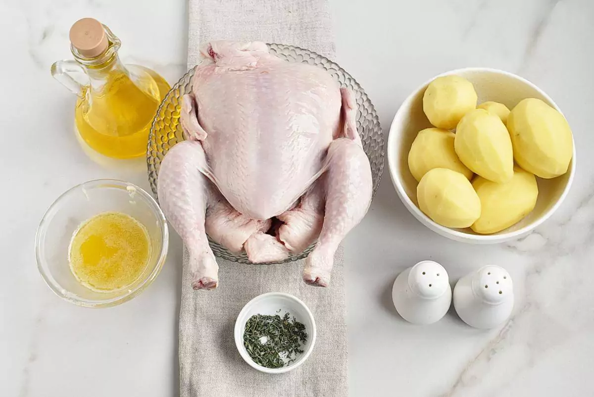 Ingridiens for Cast-Iron Roast Chicken with Crispy Potatoes