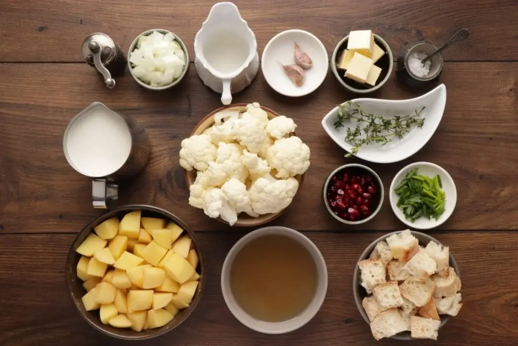 Ingredients for Cauliflower Bisque with Brown Butter Croutons