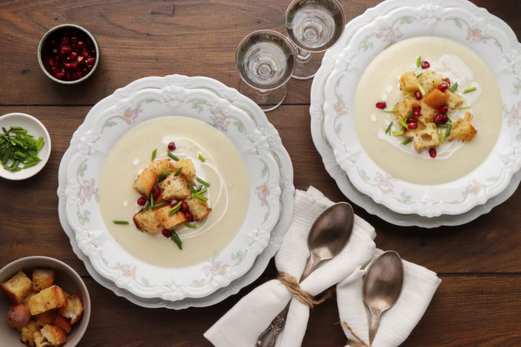 How to serve Cauliflower Bisque with Brown Butter Croutons