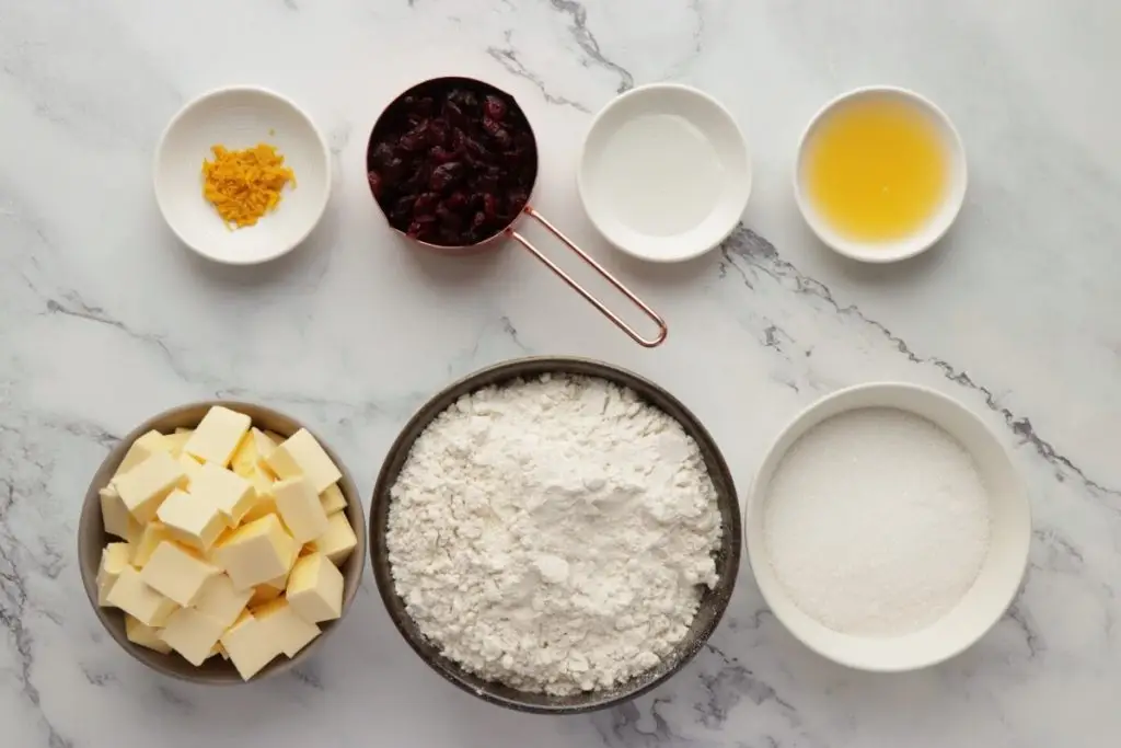 Ingredients for Cranberry Orange Shortbread Cookies