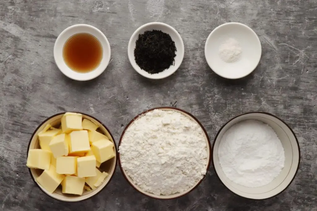 Ingredients for Earl Grey Shortbread Cookies