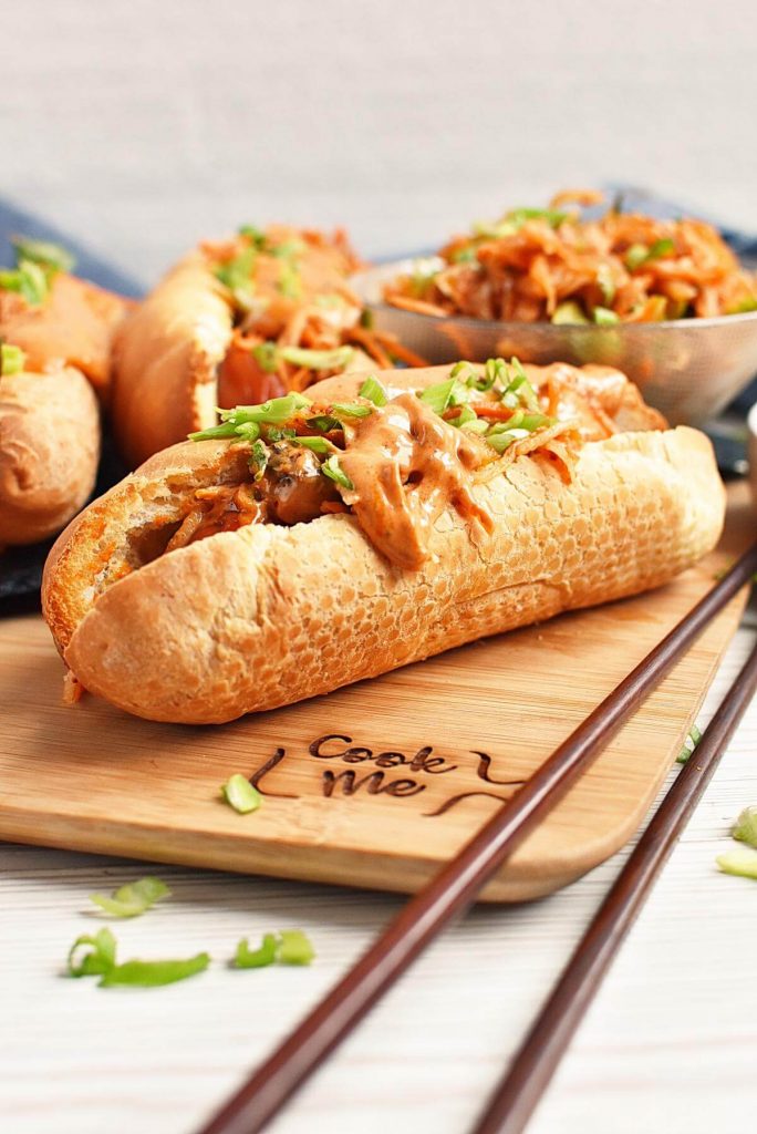 Hot Dogs with Spicy Kimchi Slaw