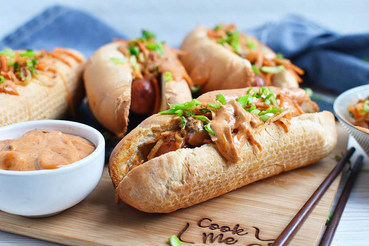 Hot Dogs with Spicy Kimchi Slaw