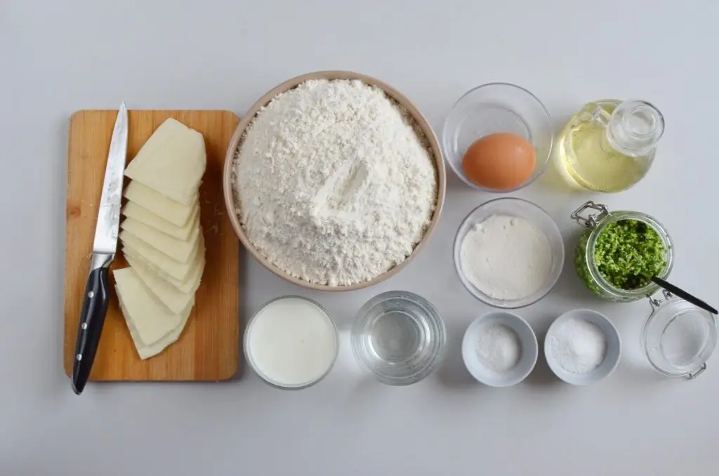 Ingredients for Mozzarella Pesto Naan (no-yeast)