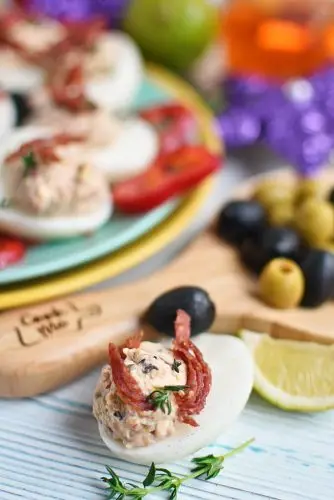 Muffuletta Deviled Eggs
