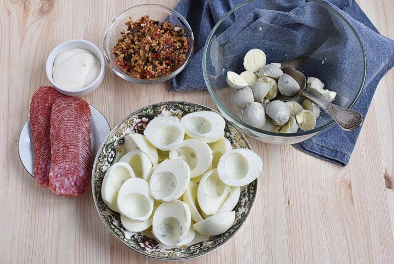 Step 2 - Muffuletta Deviled Eggs