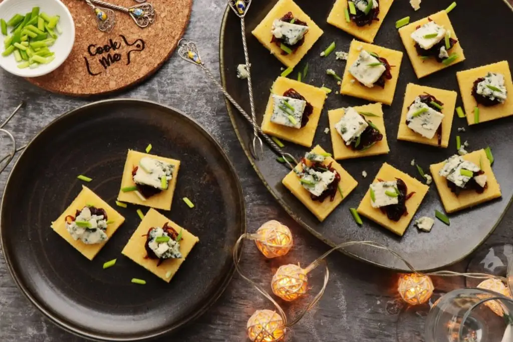 Polenta Bites with Stilton and Red Onion Chutney