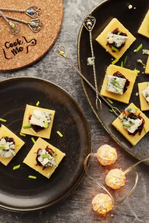 Polenta Bites with Stilton and Red Onion Chutney
