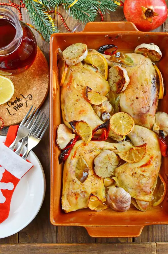 Roast Chicken Legs with Lots of Garlic