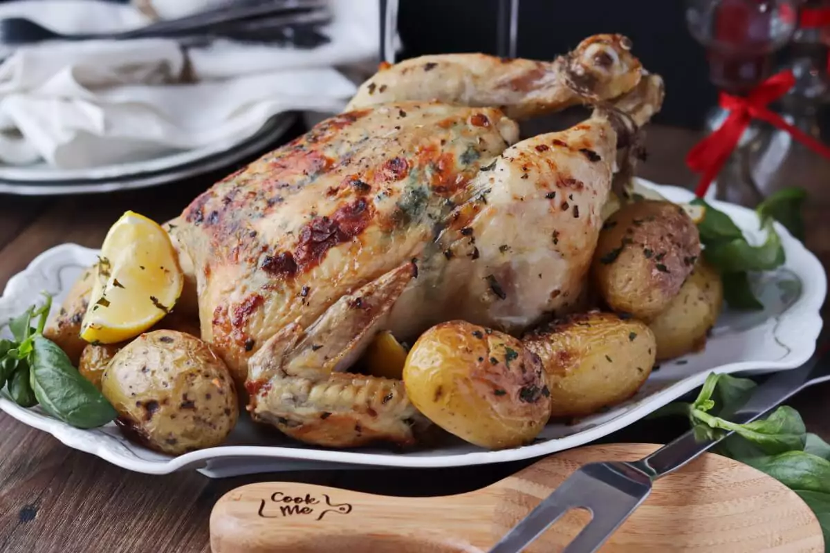 Chicken with Lemon and Potatoes Recipe-One-Pan Lemon Roasted Chicken and Potatoes-Garlic Herb Butter Roast Chicken