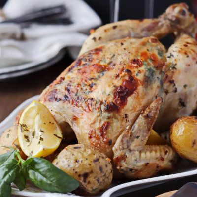 Chicken with Lemon and Potatoes Recipe-One-Pan Lemon Roasted Chicken and Potatoes-Garlic Herb Butter Roast Chicken