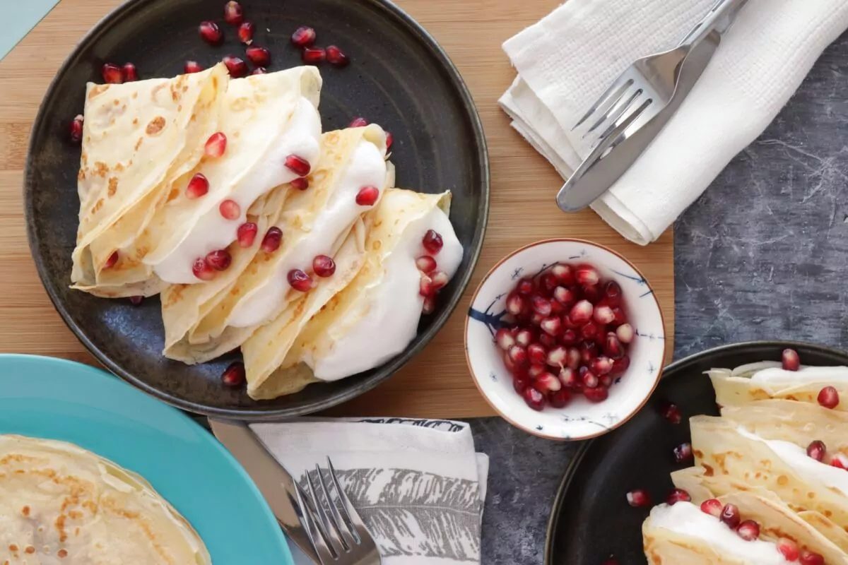 Dairy-Free Vanilla Crepes with Aquafaba Cream Recipe-Vegan Crepes Recipe-Eggless Crepes