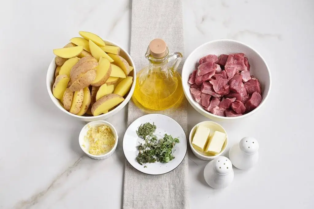 Ingredients for Garlic Butter Herb Steak Bites with Potatoes