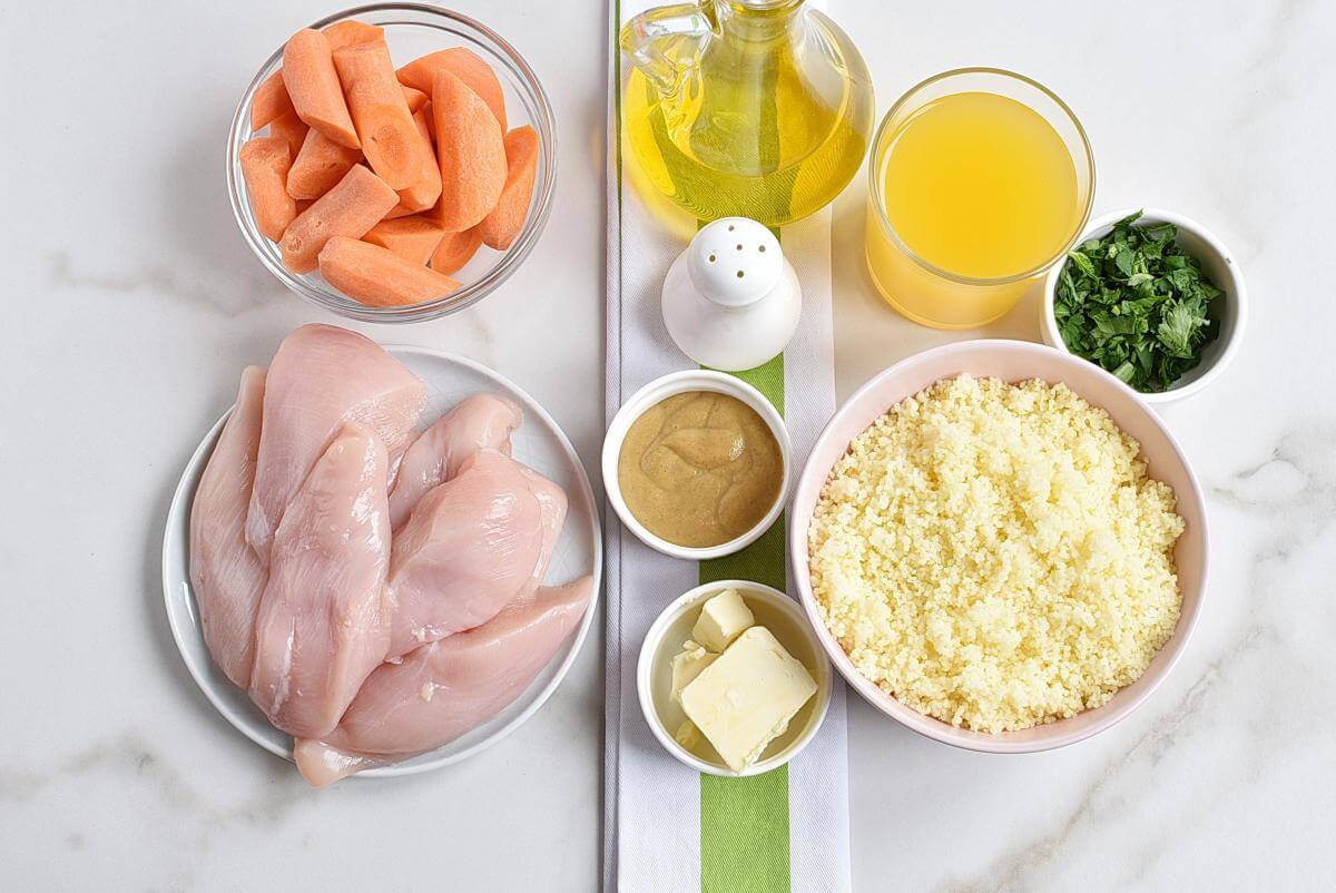 Ingridiens for Honey-Mustard Chicken Tenders with Couscous