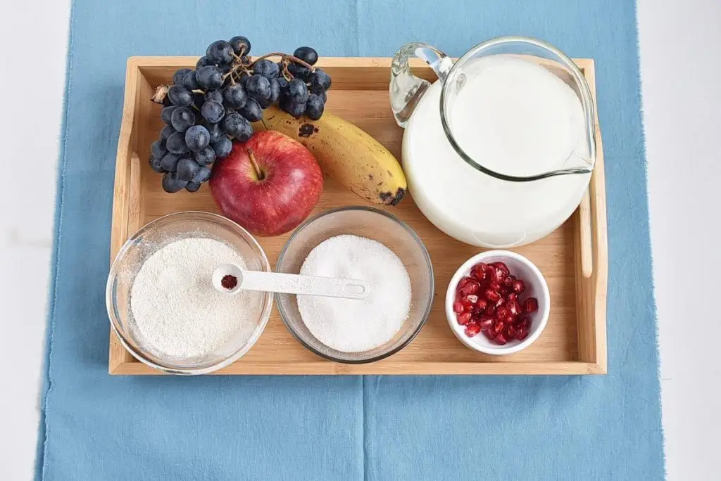 Ingredients for Microwave Eggless Fruit Custard