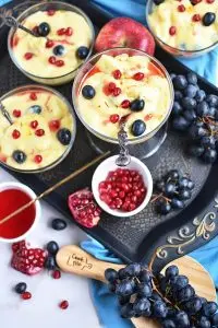 Microwave Eggless Fruit Custard