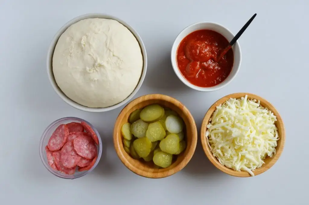 Ingredients for Pepperoni and Sweet Pickle Pizza